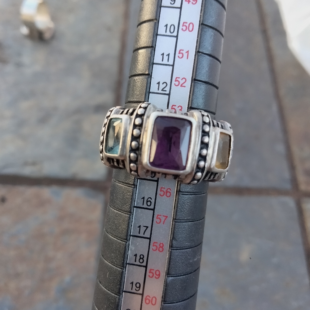 Vintage Sterling Silver Ring with Purple, Blue, and Yellow Natural Stones